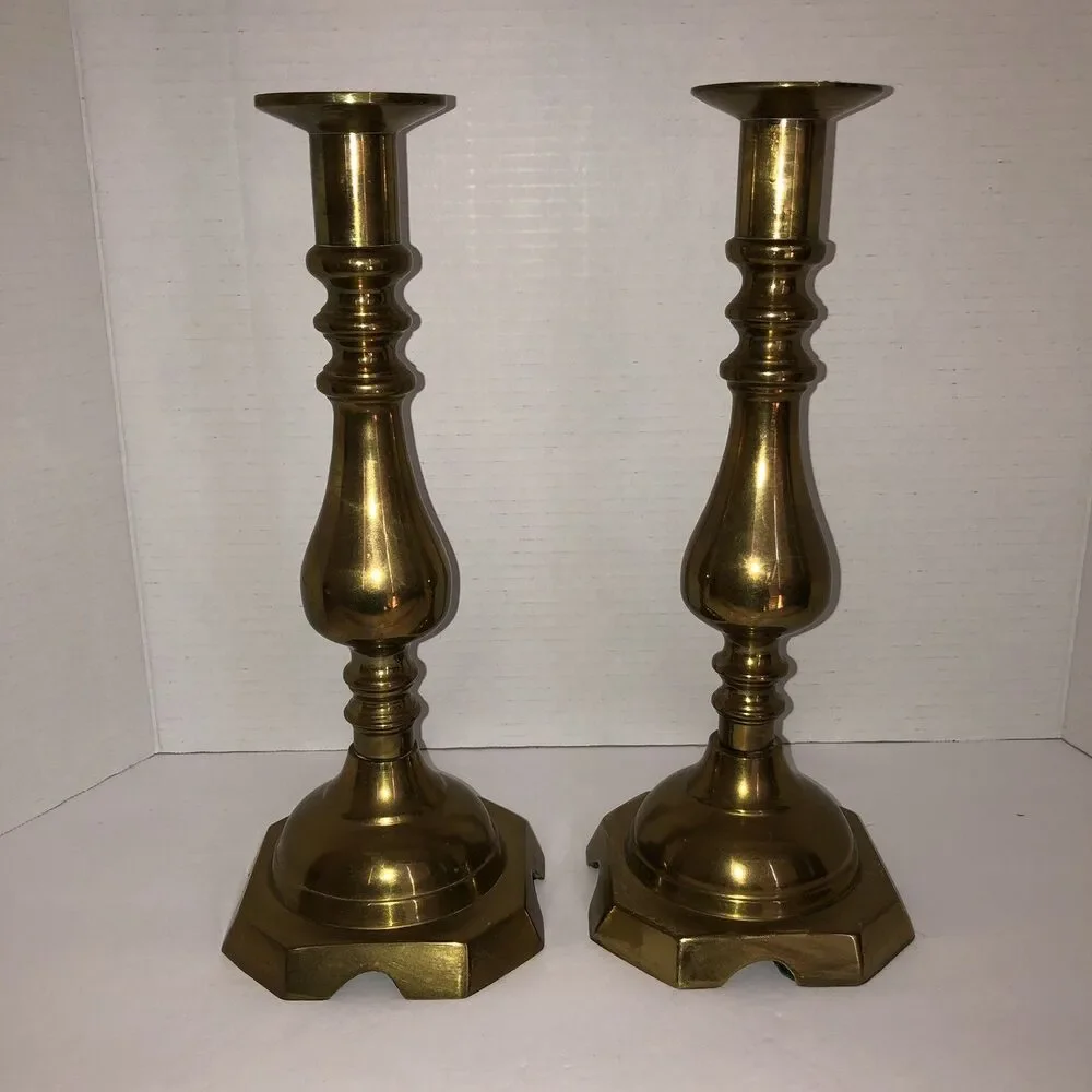 Brass Candlestick Holders Pair 12